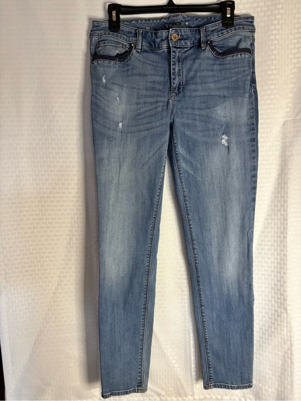 WHBM Women's Light Blue Skinny Jeans with faux leather trim